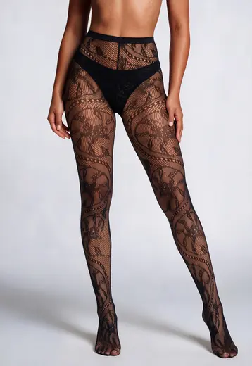 Zwarte Panty met Fossil Print