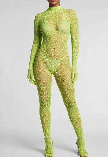 Neon Groene Fishnet Bodystocking