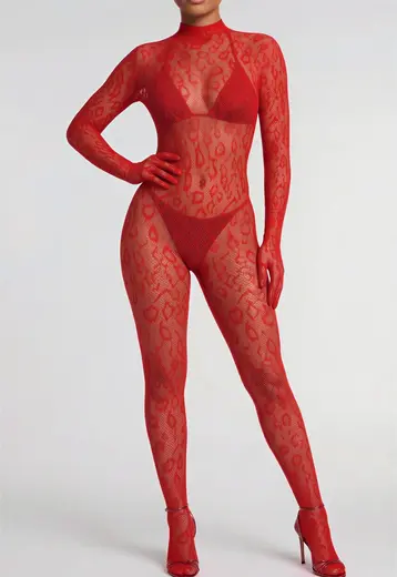 Rode Fishnet Bodystocking