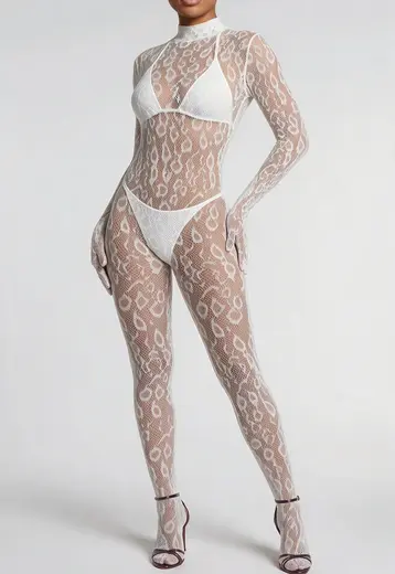 Witte Fishnet Bodystocking