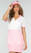 Roze Wit Retro Serveerster Kostuum met Gestreept Schort en Knopen