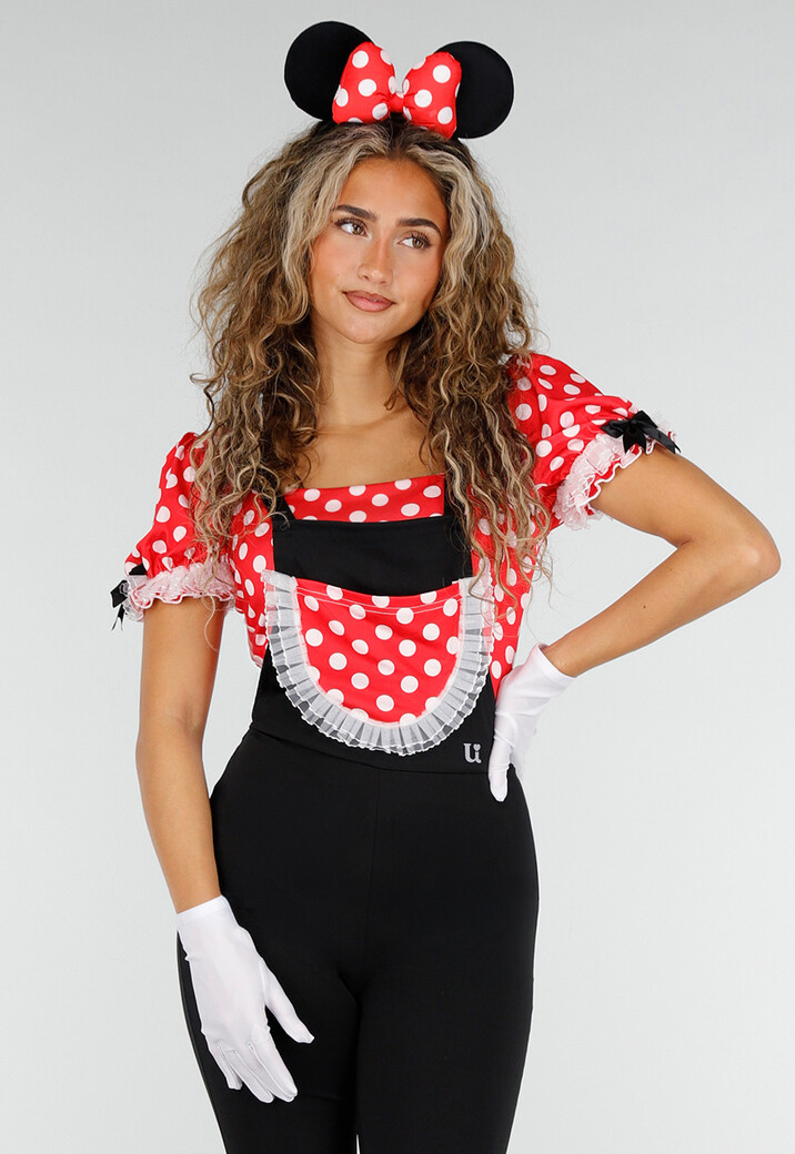 Minnie Mouse Kostuum met Stippentop, Broek, Oortjes en Handschoenen