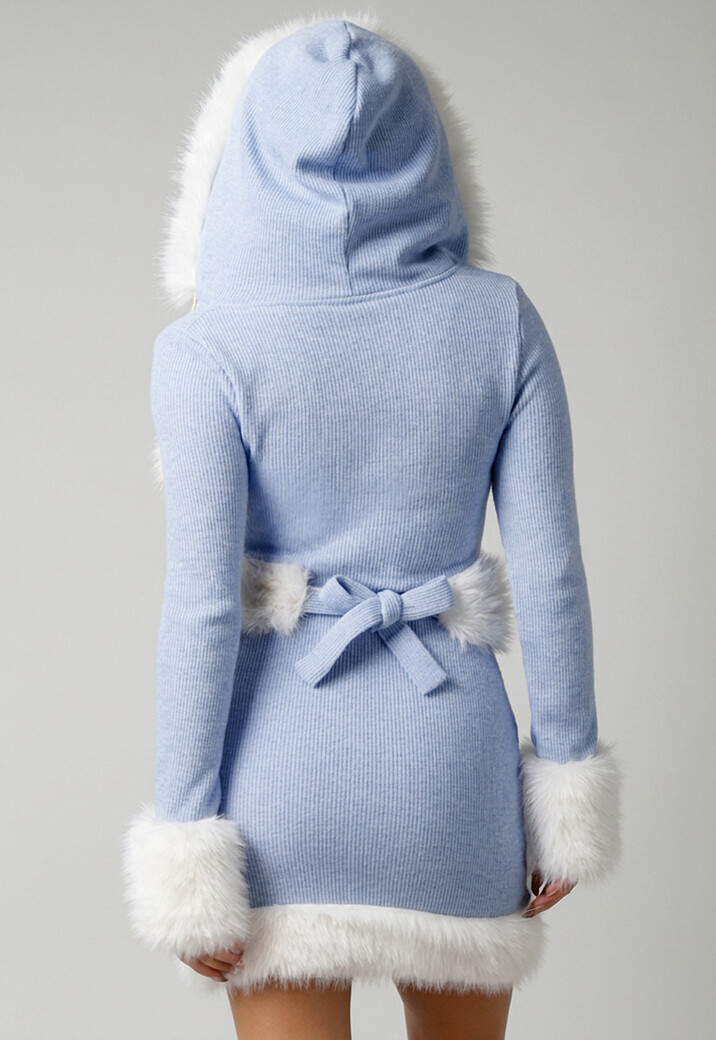 Blauw Eskimo Kostuum met Jurkje, Broekje, Riem en Beenwarmers