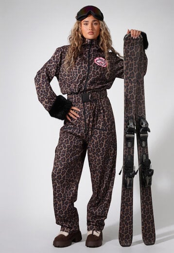 Bruin Leopard Skipak Kostuum met Skibril