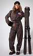 Bruin Leopard Skipak Kostuum met Skibril en Zwarte Bontdetails