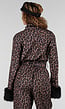 Bruin Leopard Skipak Kostuum met Skibril en Zwarte Bontdetails