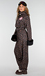 Bruin Leopard Skipak Kostuum met Skibril en Zwarte Bontdetails