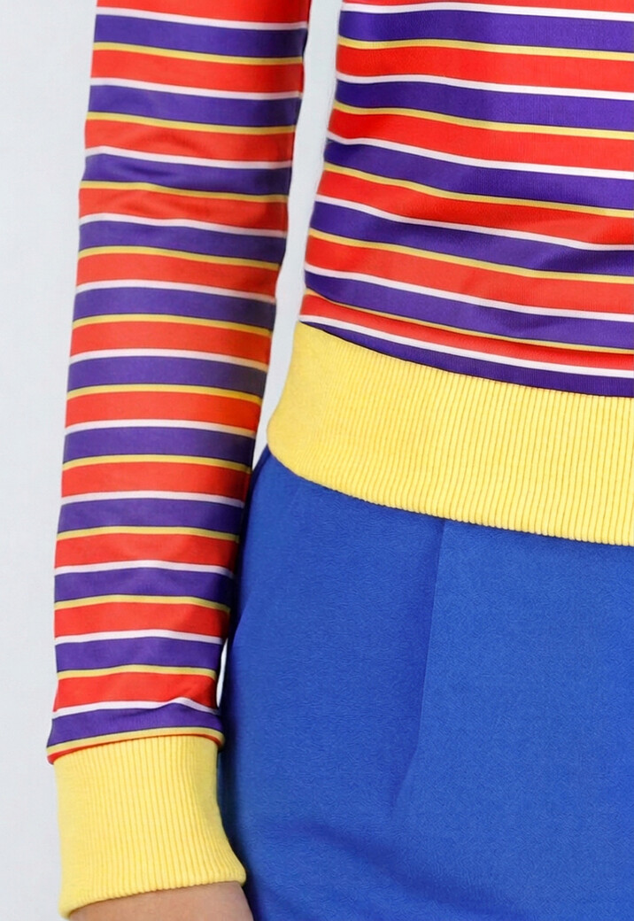 Ernie Kostuum met Gestreept Shirt Blauw Broekje Oranje Muts en Sokken