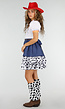 Cowgirl Kostuum met Jurk Rode Cowboyhoed en Koeienprint Beenwarmers