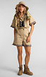 Beige Safari Playsuit met Zebraprint, Safarihoed en Verrekijker