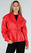 Rood Lederlook Jasje met Brede Revers en Elastische Taille