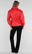 Rood Lederlook Jasje met Brede Revers en Elastische Taille