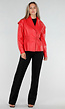 Rood Lederlook Jasje met Brede Revers en Elastische Taille