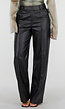 Zwarte Lederlook Straight Leg Broek