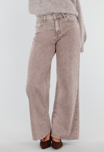 Bruine Wide Leg Jeans met Hoge Taille