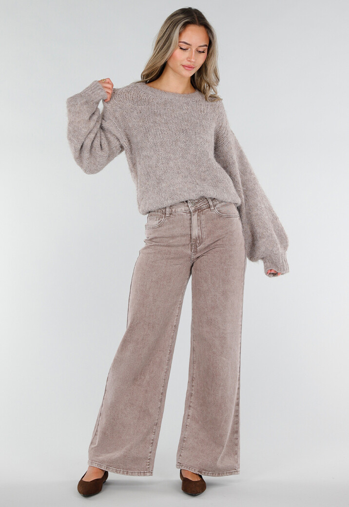 Bruine Wide Leg Jeans met Hoge Taille en Wijde Rechte Pijpen