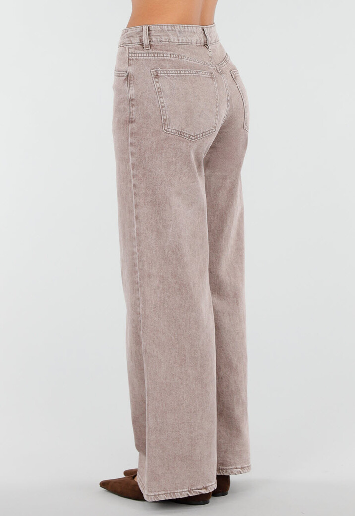 Bruine Wide Leg Jeans met Hoge Taille en Wijde Rechte Pijpen