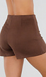 Bruine Suèdelook Skort met Hoge Taille en Ronde Overslag