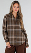 Bruine Geruite Blouse met Lange Mouwen en Geborduurde Details