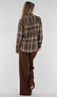 Bruine Geruite Blouse met Lange Mouwen en Geborduurde Details