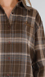 Bruine Geruite Blouse met Lange Mouwen en Geborduurde Details