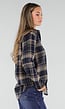 Donkerblauwe Geruite Blouse met Lange Mouwen en Geborduurde Details
