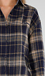 Donkerblauwe Geruite Blouse met Lange Mouwen en Geborduurde Details