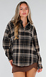 Zwart Geruite Blouse met Lange Mouwen en Geborduurde Details