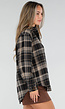 Zwart Geruite Blouse met Lange Mouwen en Geborduurde Details