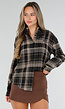 Zwart Geruite Blouse met Lange Mouwen en Geborduurde Details