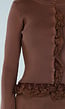 Bruin Geribd Vest met Lange Mouwen, Knopen en Kanten Details