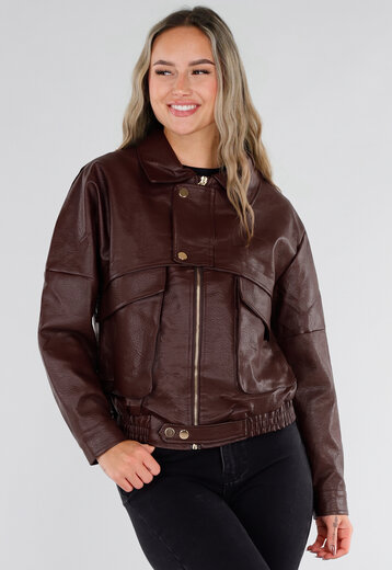 Bruin Lederlook Jack met Gouden Knopen