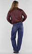 Bordeaux Lederlook Bomberjack met Rits, Gouden Knopen en Kraag