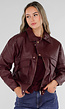 Bordeaux Lederlook Bomberjack met Rits, Gouden Knopen en Kraag