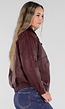 Bordeaux Lederlook Bomberjack met Rits, Gouden Knopen en Kraag
