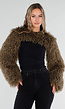 Bruine Faux Fur Bolero met Lange Wijde Mouwen en Krullende Vacht