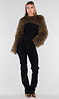 Bruine Faux Fur Bolero met Lange Wijde Mouwen en Krullende Vacht