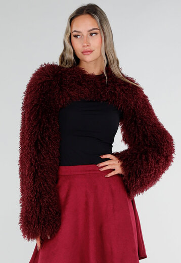 Bordeaux Faux Fur Bolero met Lange Mouwen