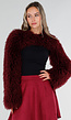 Bordeaux Faux Fur Bolero met Lange Mouwen en Open Voorkant