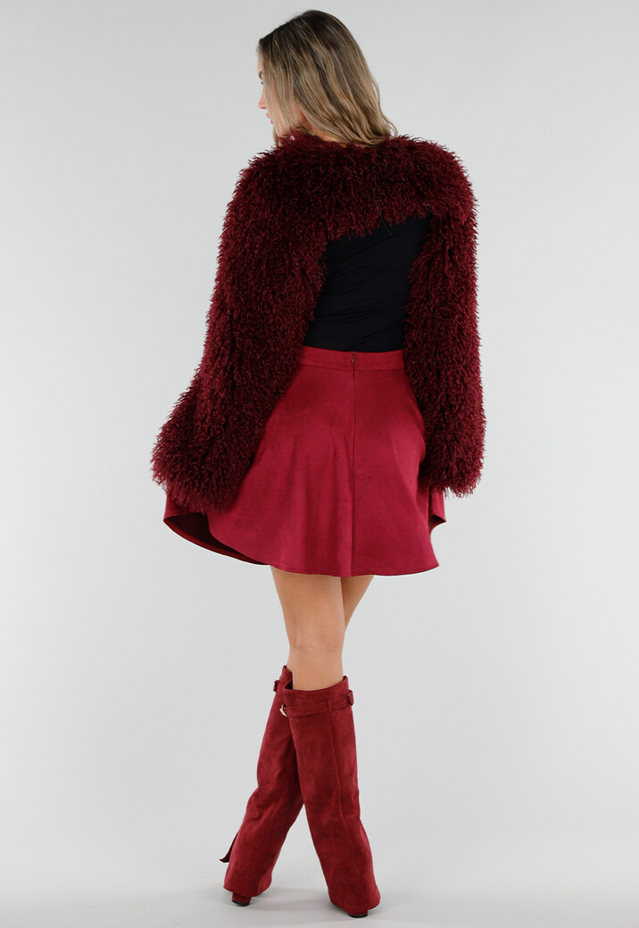 Bordeaux Faux Fur Bolero met Lange Mouwen en Open Voorkant
