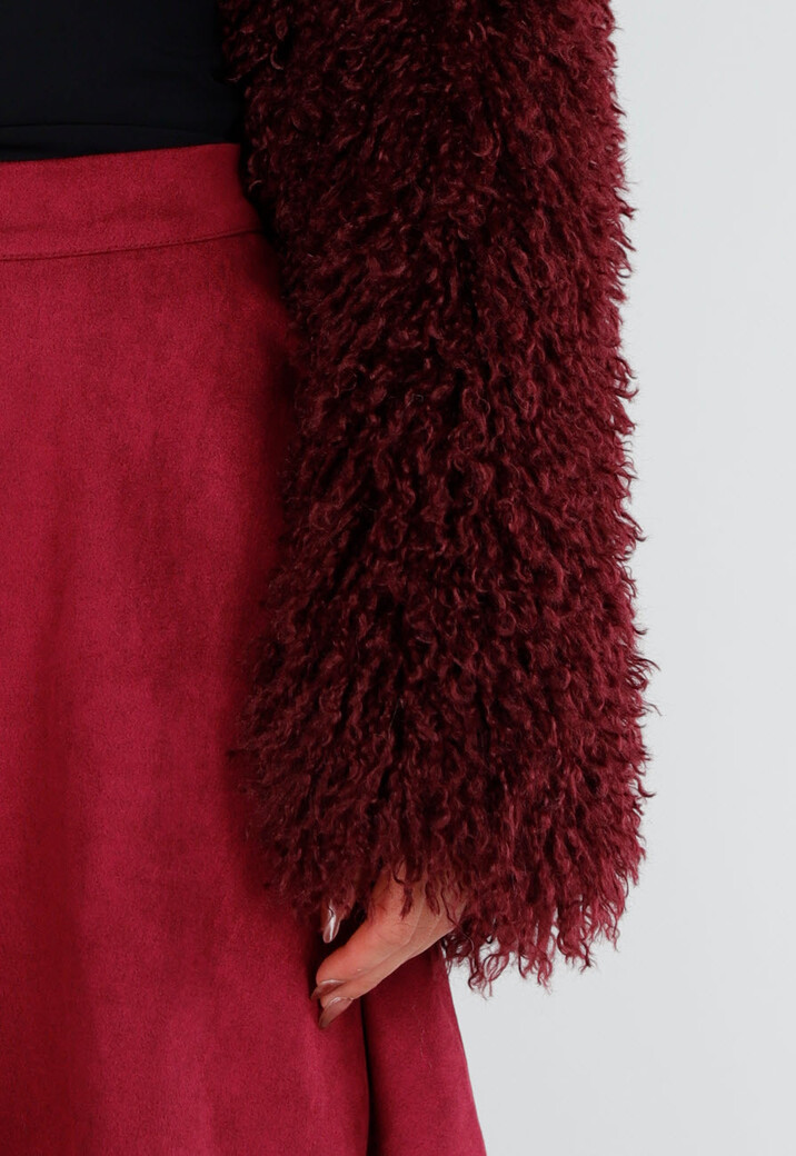 Bordeaux Faux Fur Bolero met Lange Mouwen en Open Voorkant