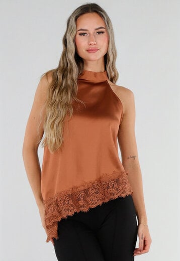 Bruine Halter Top met Asymmetrische Zoom
