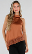 Bruine Satijnen Halter Top met Asymmetrische Kanten Onderkant