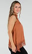 Bruine Satijnen Halter Top met Asymmetrische Kanten Onderkant