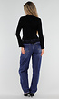 Zwart Ribgebreid Vest met Kanten Details en Lange Mouwen