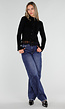 Zwart Ribgebreid Vest met Kanten Details en Lange Mouwen