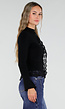 Zwart Ribgebreid Vest met Kanten Details en Lange Mouwen