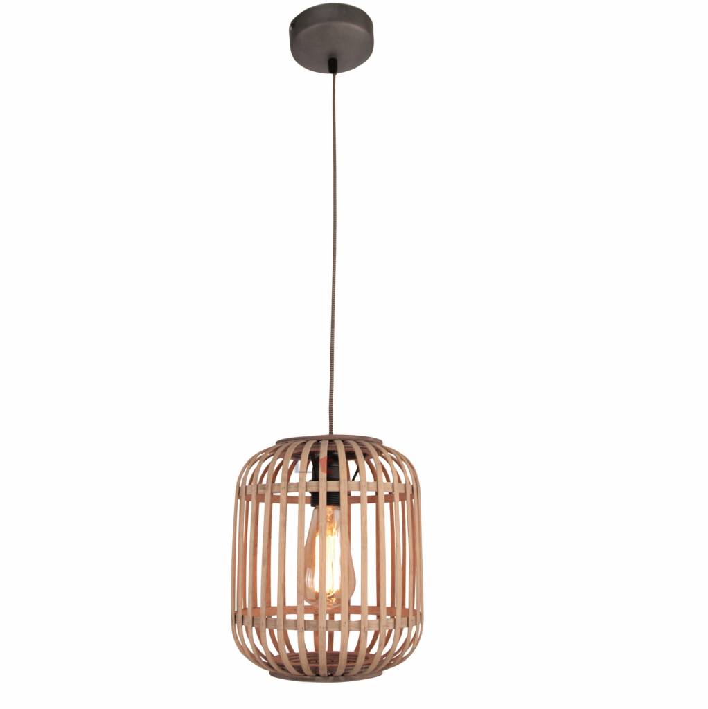 Hanglamp Malacca Mat Zwart & Rotan 1Lichts Hanglamp Malacca Mat Zwart & Rotan 1Lichts