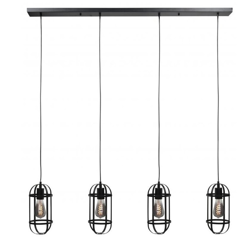 Hanglamp Longo Mat Zwart 4 Lichts 120cm Hanglamp Longo Mat Zwart 4 Lichts 120cm