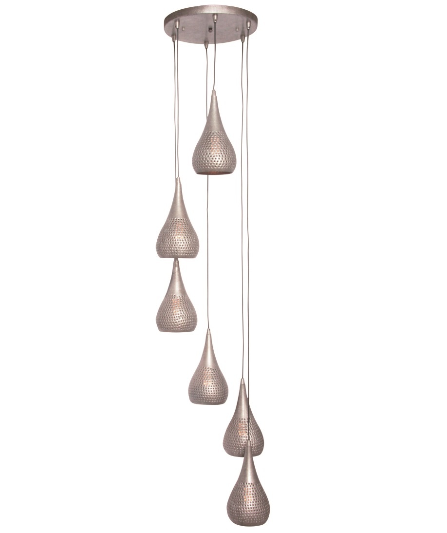Hanglamp Kegel Vintage Old Silver 6 Lichts Hanglamp Kegel Vintage Old Silver 6 Lichts